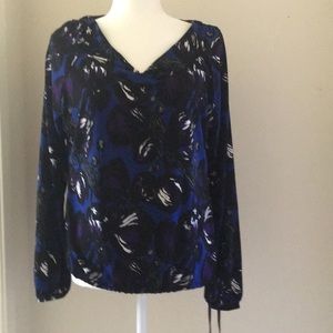 Worthington Long Sleeve V-Neck Blouson Stretch Top